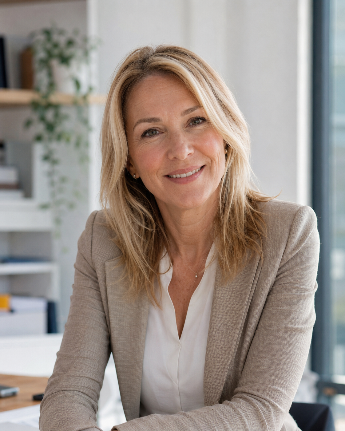 Portrait de Sylvie à son bureau, dans les locaux du cabinet